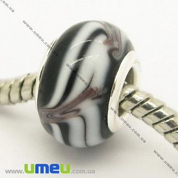 [Архів] Намистина PANDORA Lampwork, 13х9 мм, Чорно-біла, Срібло (BUS-006919)