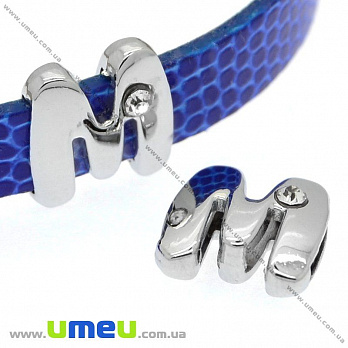 Намистина мет. Буква M, 12х11 мм, Темне срібло (BUS-008880)