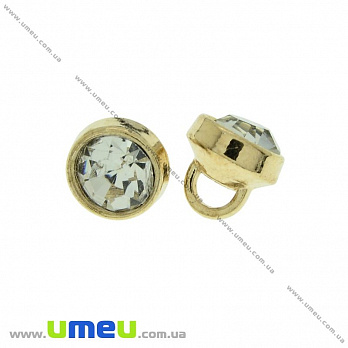 Гудзик металевий на ніжці зі стразами, 8 мм, Білий, Золото (PUG-021500)