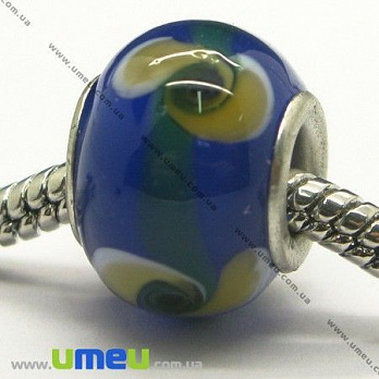 [Архив] Бусина PANDORA Lampwork, 14х10 мм, Синяя, Серебро (BUS-004569)