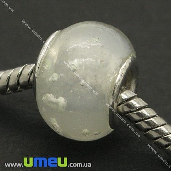 [Архів] Намистина PANDORA Lampwork фосфоресцентних, 15х10 мм, Біла, Срібло (BUS-006913)