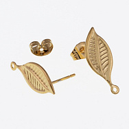 Пусети з нерж. сталі з заглушками, Листочки, 19х8 мм, Золото (STL-055775)