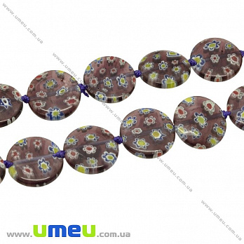 [Архів] Намистина Lampwork кругла плоска, 17х4 мм, Фиолетово-коричнева (BUS-003621)