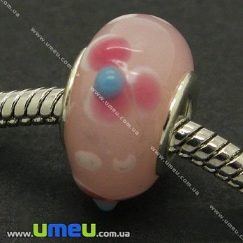 [Архів] Намистина PANDORA Lampwork, 14х10 мм, Рожева, Срібло (BUS-006514)