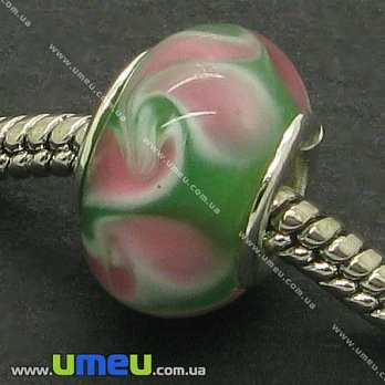 [Архів] Намистина PANDORA Lampwork, 13х9 мм, Зелена, Срібло (BUS-005718)