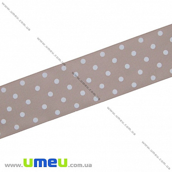 Репсовая лента в горошек, 40 мм, Бежевая (LEN-022469)