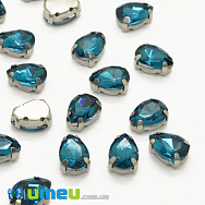 Шатон крапля 10х7 мм, Темне срібло, Бірюзовий (KAB-040747)