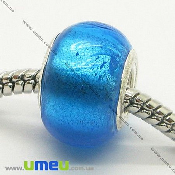 [Архив] Бусина PANDORA Lampwork, 14х10 мм, Голубая, Серебро (BUS-007383)