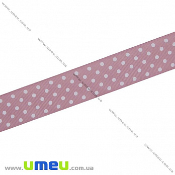 Репсова стрічка в горошок, 25 мм, Рожева (LEN-022449)