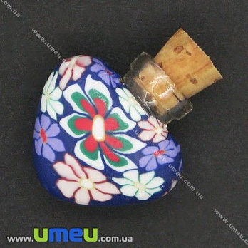 Скляна баночка з полімерною глиною Серце, Синя, 24х22 мм (DIF-006775)