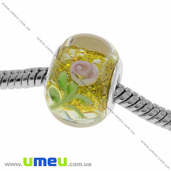 [Архів] Намистина PANDORA Lampwork, 14х10 мм, Золотиста, Срібло (BUS-018998)