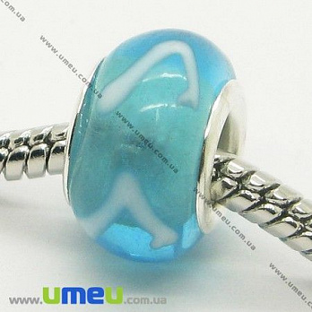 [Архив] Бусина PANDORA Lampwork, 13х9 мм, Голубая, Серебро (BUS-007379)