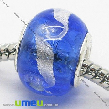 [Архів] Намистина PANDORA Lampwork, 14х10 мм, Синя, Срібло (BUS-007393)
