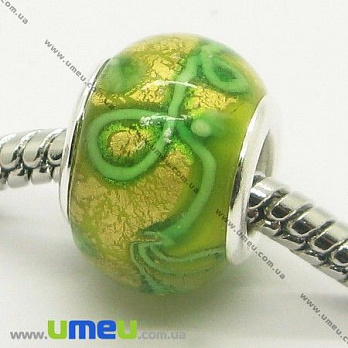 [Архів] Намистина PANDORA Lampwork, 13х9 мм, Салатова, Срібло (BUS-007377)