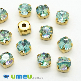 Шатон круглый К9 8 мм, Золото, Бирюзовый (KAB-038128)