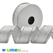Стрічка декоративна парча, 25 мм, Срібляста (LEN-048083)