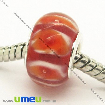 [Архів] Намистина PANDORA Lampwork, 14х9 мм, Червона, Срібло (BUS-006925)