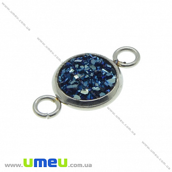 Коннектор из нерж. стали Имитация друзы (смола), Синий, 18х10 мм (STL-036783)