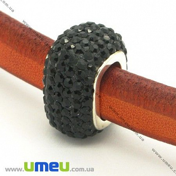 Намистина Regaliz (Licorice) зі стразами Swarovski, 19х16х11 мм, Чорна (BUS-006370)