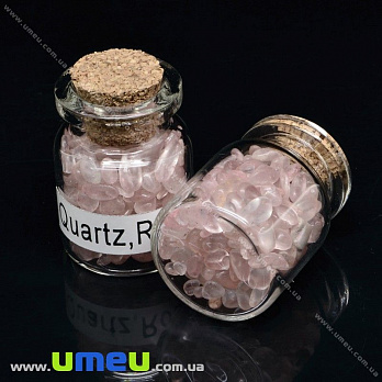 Пляшка з крихтою натурального каменю, Кварц рожевий, 32х22 мм (POD-026056)