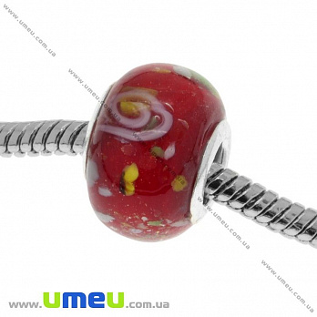 [Архів] Намистина PANDORA Lampwork, 14х10 мм, Червона, Срібло (BUS-018996)