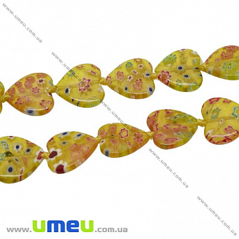 [Архів] Намистина Lampwork серце, 16х16 мм, Жовта (BUS-004202)