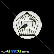 Кабошон скляний з принтом Пташки, 18 мм, Круглий (KAB-019945)