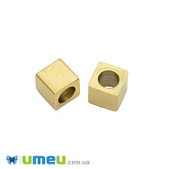 Намистина з нержавіючої сталі Куб, 4х4х3,8 мм, Золото (STL-044609)