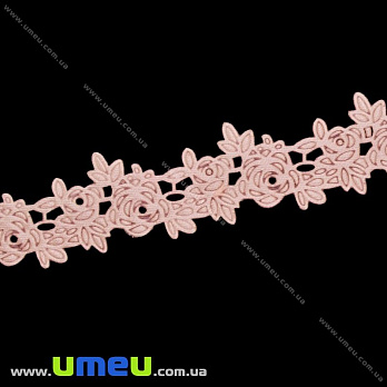 Тесьма тисненая Розочки, 20 мм, Персиковая (LEN-025669)
