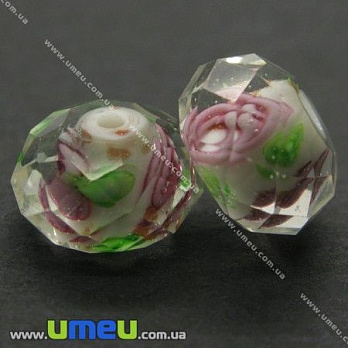 [Архів] Намистина Lampwork, 13х8 мм, Гранована, Біла (BUS-004534)
