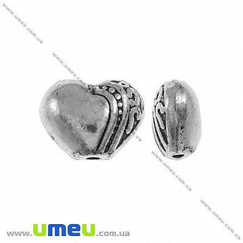 Намистина мет. Серце, 9х7х5 мм, Античне срібло (BUS-004826)