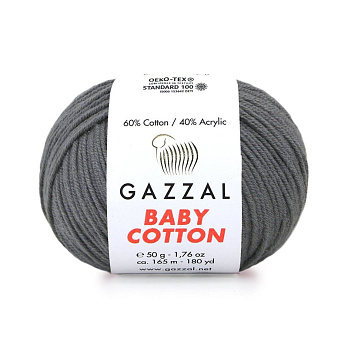 Пряжа Gazzal Baby Cotton №3450, 50 г, 165 м, Сіра (YAR-062518)