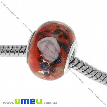 [Архів] Намистина PANDORA Lampwork, 14х10 мм, Червона, Срібло (BUS-019010)