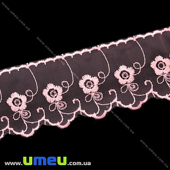 Кружево органза Цветы, 50 мм, Розовое (LEN-015565)