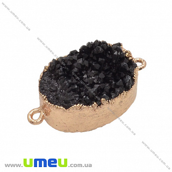 Конектор з натурального каменю Друза Кварца в металі, Чорний, 34х19 мм (POD-037022)