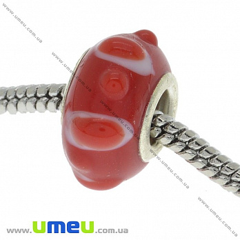[Архів] Намистина PANDORA Lampwork, 16х9 мм, Червона, Срібло (BUS-006455)