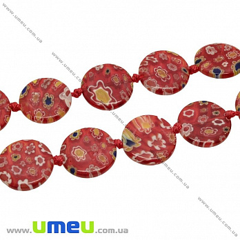 [Архів] Намистина Lampwork кругла плоска, 17х4 мм, Червона (BUS-004212)