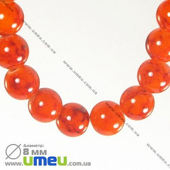 [Архів] Намистина скляна Мармурова, 8 мм, Кругла, Кораловий (BUS-002795)