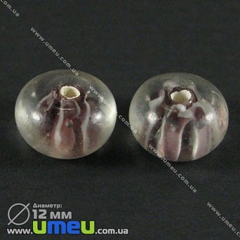 [Архів] Намистина Lampwork, 12х8 мм, Кругла плоска, Бузкова (BUS-002467)