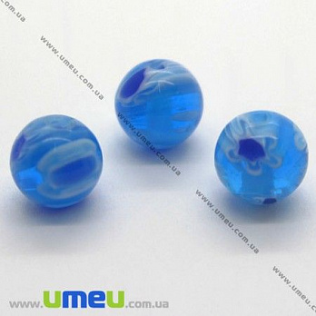 [Архів] Намистина Lampwork Millefiori, 8 мм, Кругла, Синя (BUS-004529)