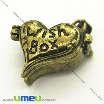 [Архів] Медальйон Серце, Антична бронза, 25х21х9 мм (POD-004766)