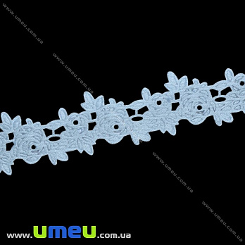 Тесьма тисненая Розочки, 20 мм, Голубая (LEN-025660)
