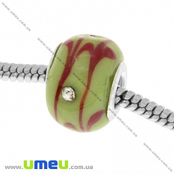 [Архив] Бусина PANDORA Lampwork, 14х10 мм, Оливковая, Серебро (BUS-018992)