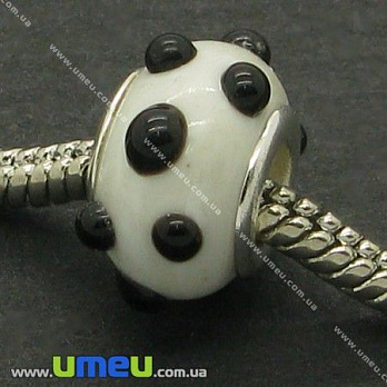 [Архів] Намистина PANDORA Lampwork, 14х10 мм, Чорно-біла, Срібло (BUS-005720)