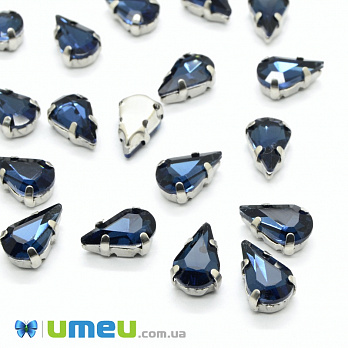 Шатон крапля 10х6 мм, Темне срібло, Синій темний (KAB-038060)