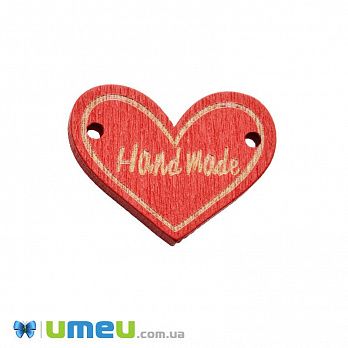 Бирка деревянная Сердце «Hand made», 30х23 мм, Красная (PUG-047777)