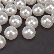 Намистини пластикові, Круглі Перли, 12 мм, Білі (BUS-059590)