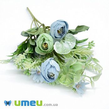 Букет пионов с ромашками, 34 см, Мятно-голубой (DIF-045796)