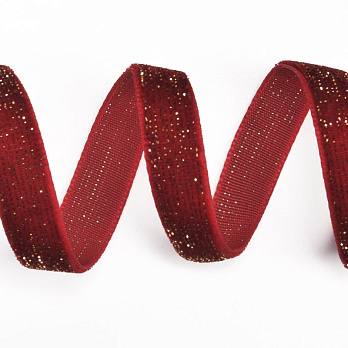 Стрічка оксамитова з люрексом, 10 мм, Червона з золотом (LEN-060304)