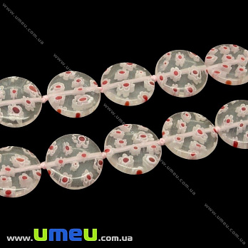 [Архів] Намистина Lampwork кругла плоска, 17х4 мм, Прозора (BUS-003632)